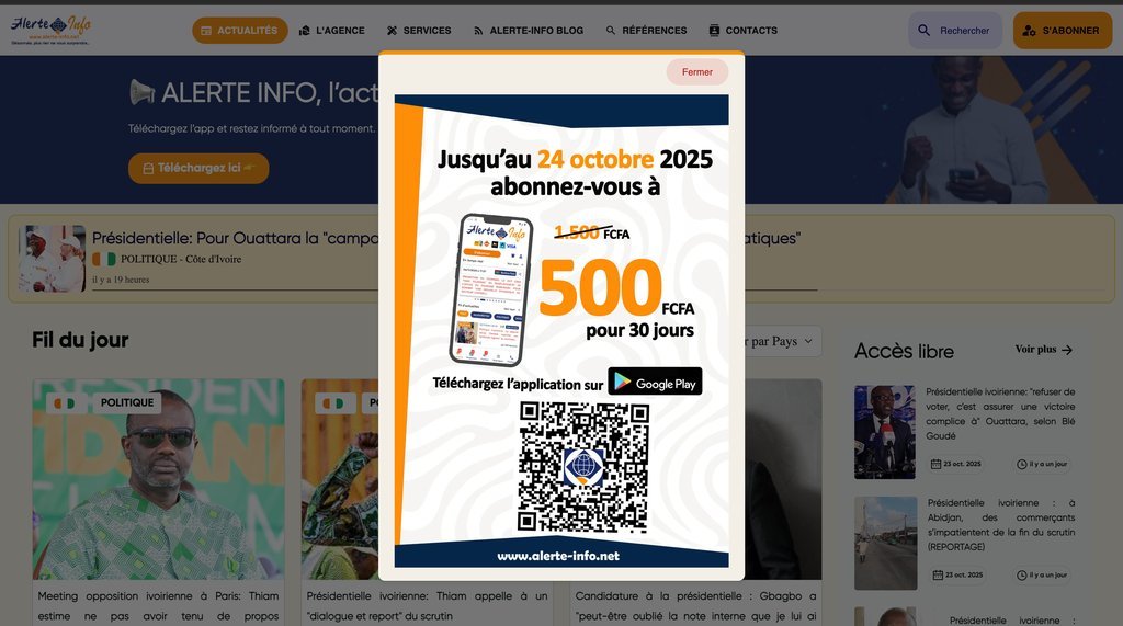 Screenshot of the Alerte Info website