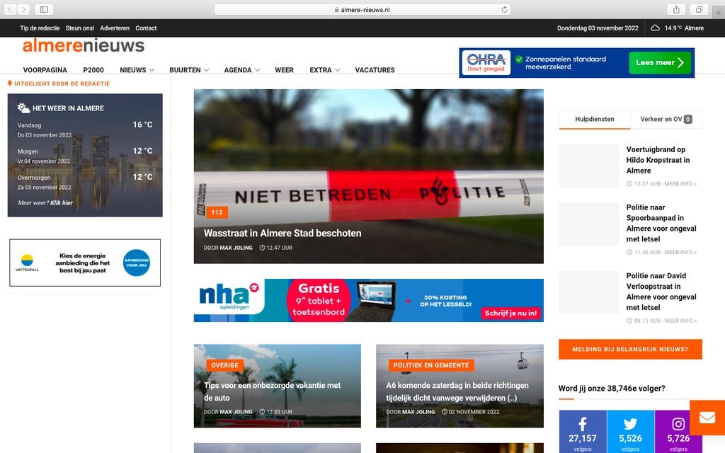 Screenshot of the Almere Nieuws website
