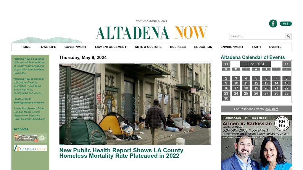 Screenshot of the Altadena Now website