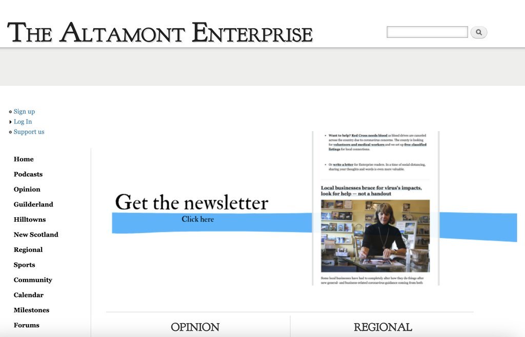 Screenshot of the Altamont Enterprise & Albany County Post website