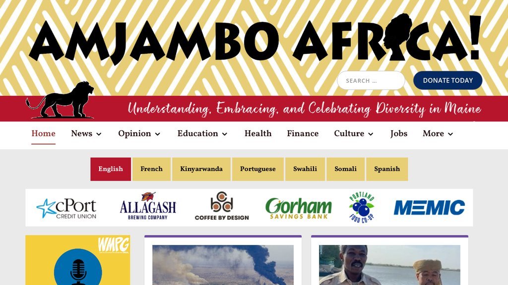 Screenshot of the Amjambo Africa! website