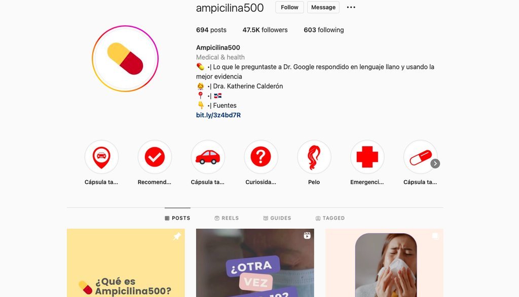 Screenshot of the Ampicilina500 website
