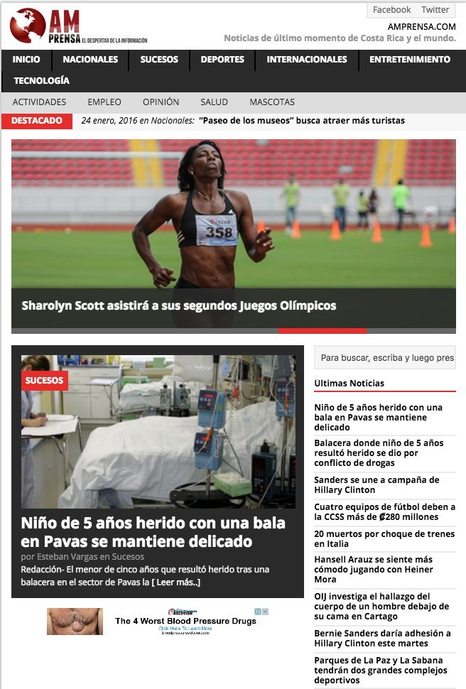 Screenshot of the Amprensa website