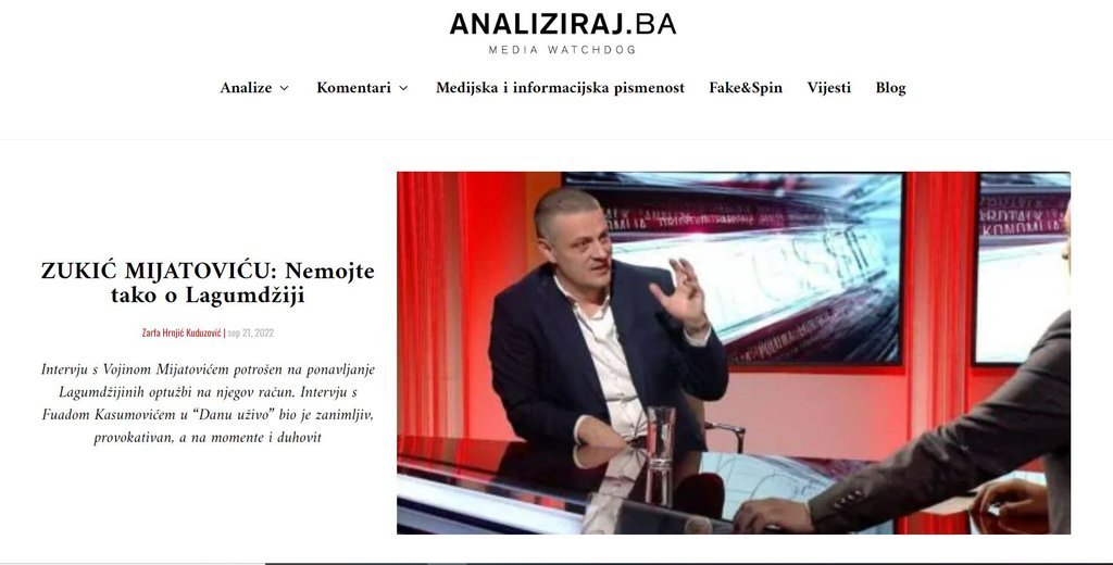 Screenshot of the Analiziraj.ba website