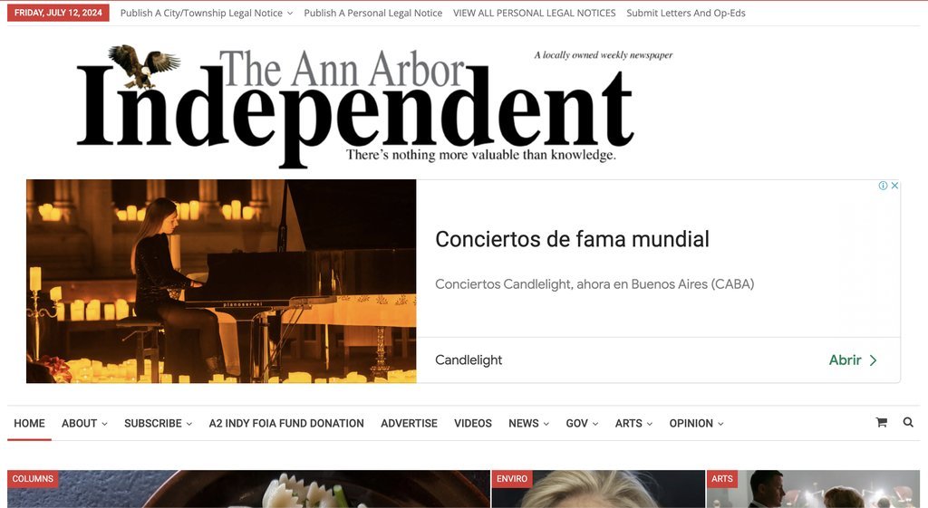 Screenshot of the Ann Arbor Independent website