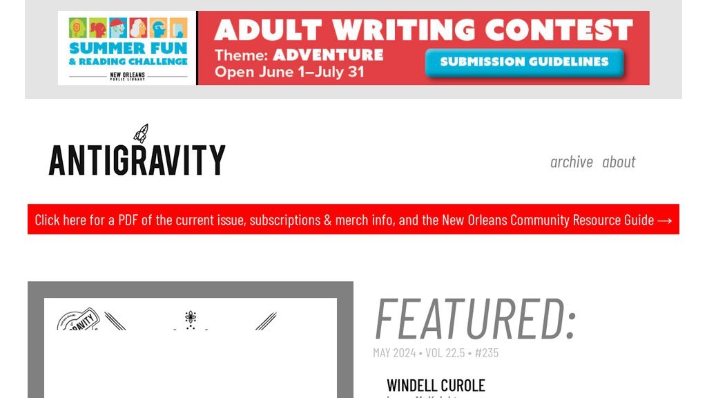 Screenshot of the ANTIGRAVITY Magazine website