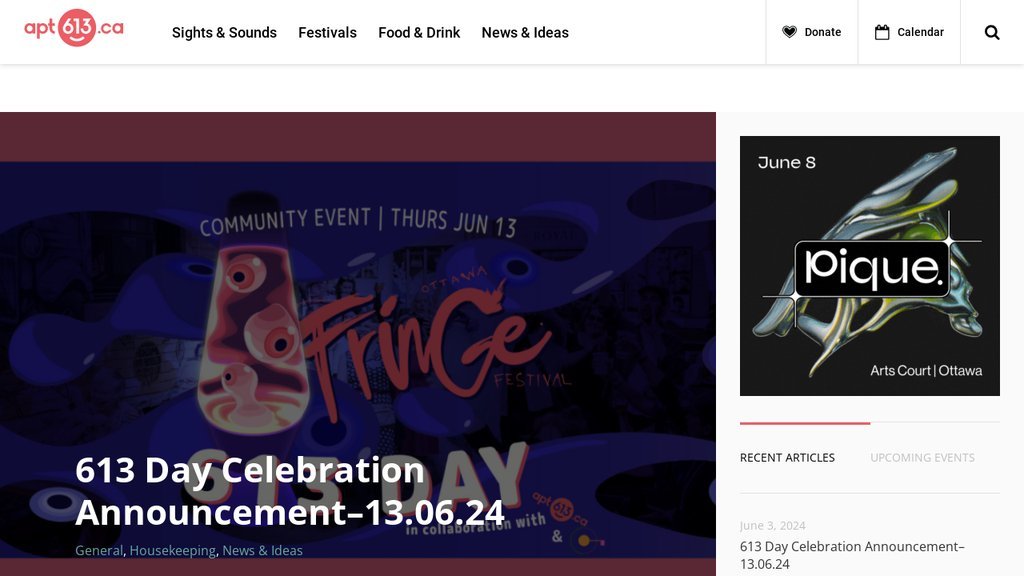 Screenshot of the Apt613 website