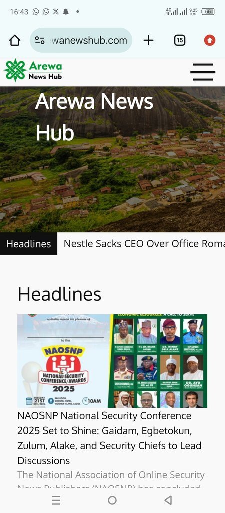 Screenshot of the Arewa News Hub website