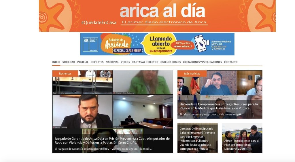 Screenshot of the Arica Al Dia website