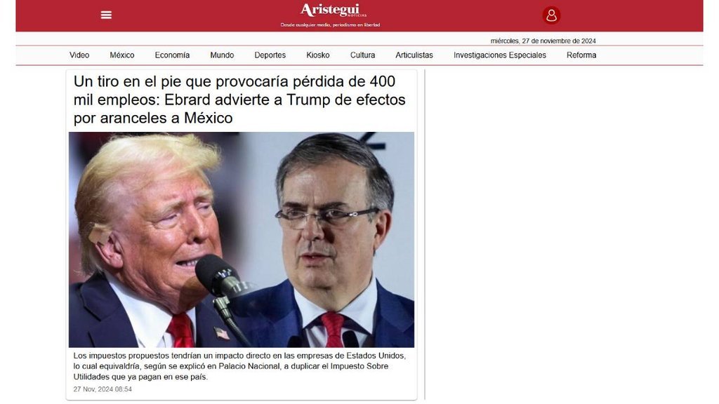 Screenshot of the Aristegui Noticias website