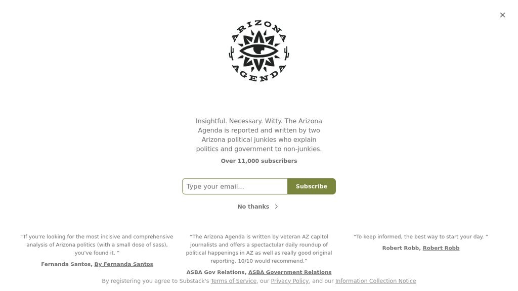 Screenshot of the Arizona Agenda website