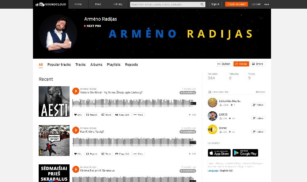 Screenshot of the Armėno radijas website