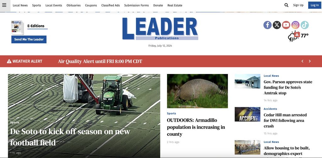 Screenshot of the Arnold-Imperial Leader website