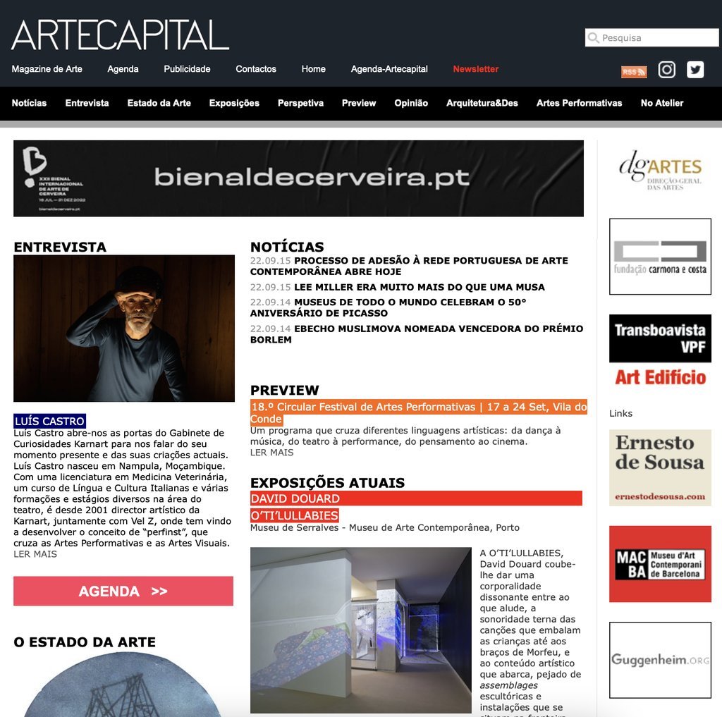 Screenshot of the Artecapital website
