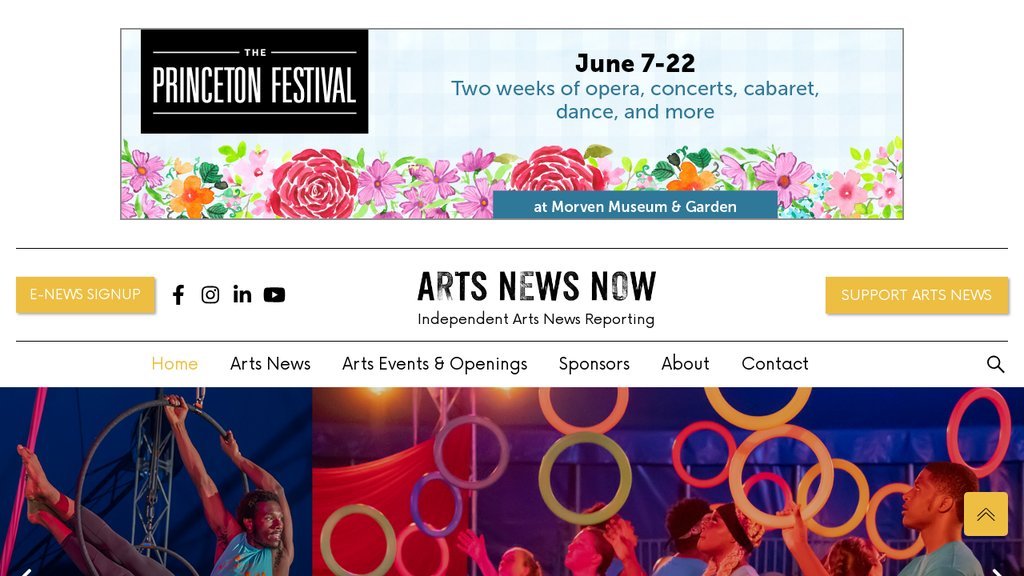 Screenshot of the Arts News Now website
