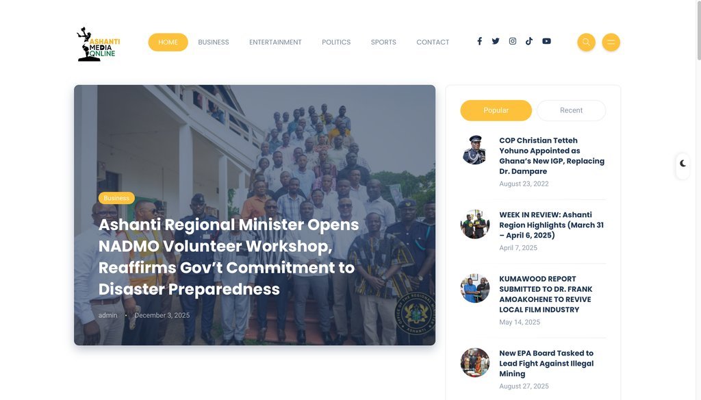 Screenshot of the Ashanti Media Online website