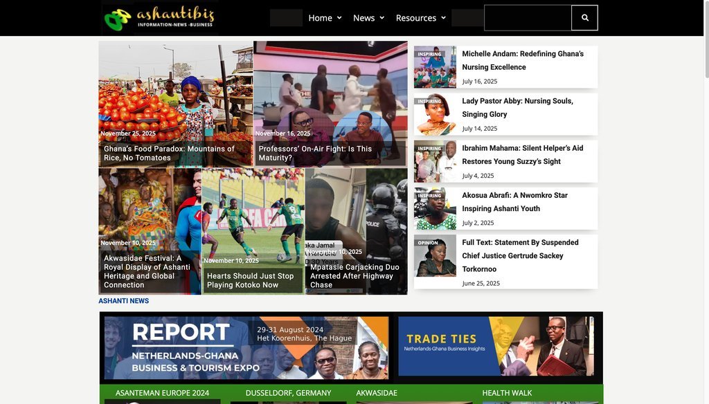 Screenshot of the Ashantibiz website