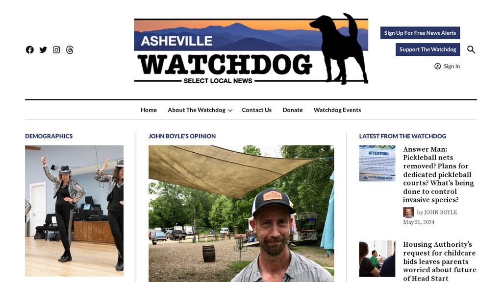 Screenshot of the Asheville Watchdog website