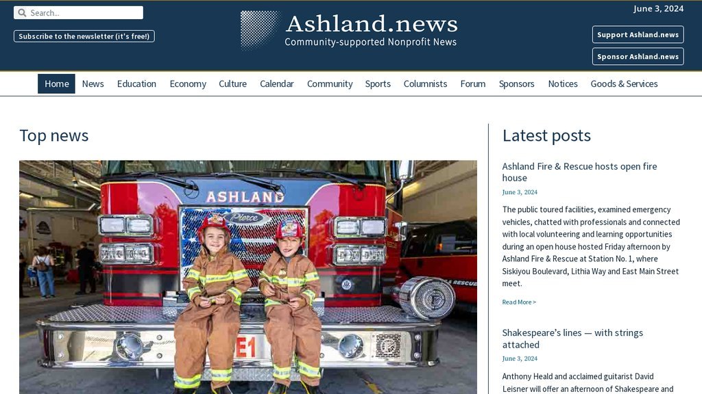 Screenshot of the Ashland.news website