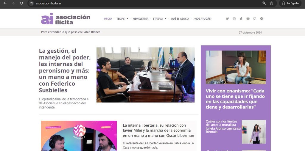Screenshot of the asociacion ilicita website