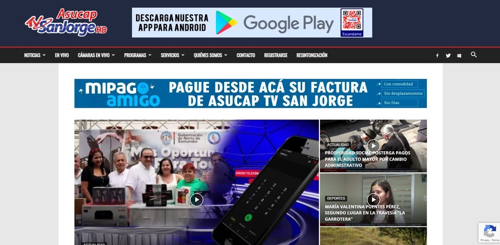 Screenshot of the Asucap Tv San Jorge website