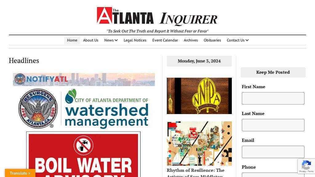Screenshot of the Atlanta Inquirer website