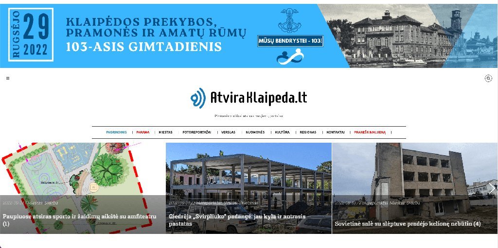 Screenshot of the Atvira Klaipėda website