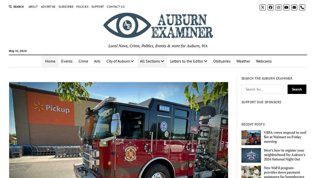 Screenshot of the Auburn Examiner website