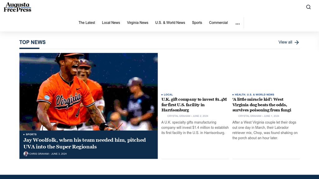 Screenshot of the Augusta Free Press website