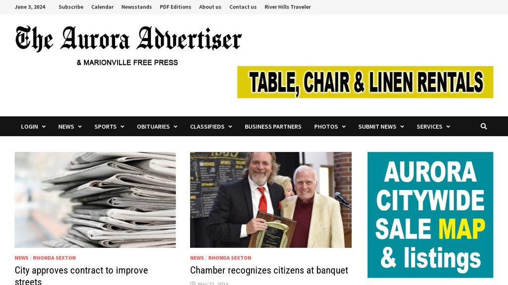 Screenshot of the Aurora Advertiser website