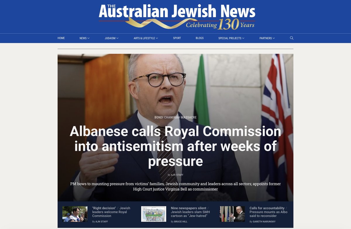 Screenshot of the Australian Jewish News website