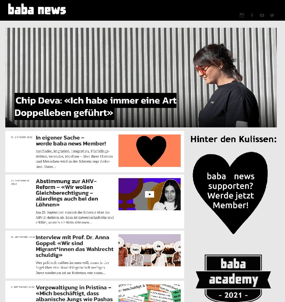 Screenshot of the Baba News website