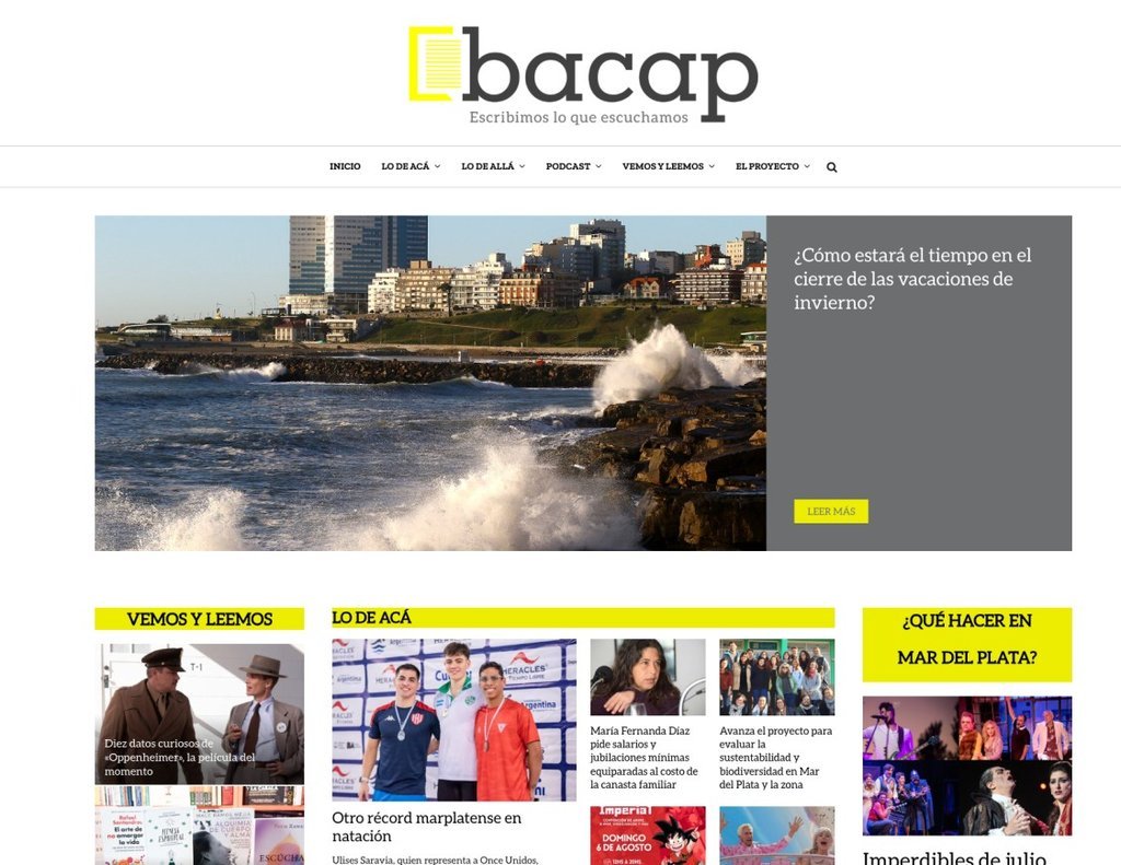 Screenshot of the Bacap website