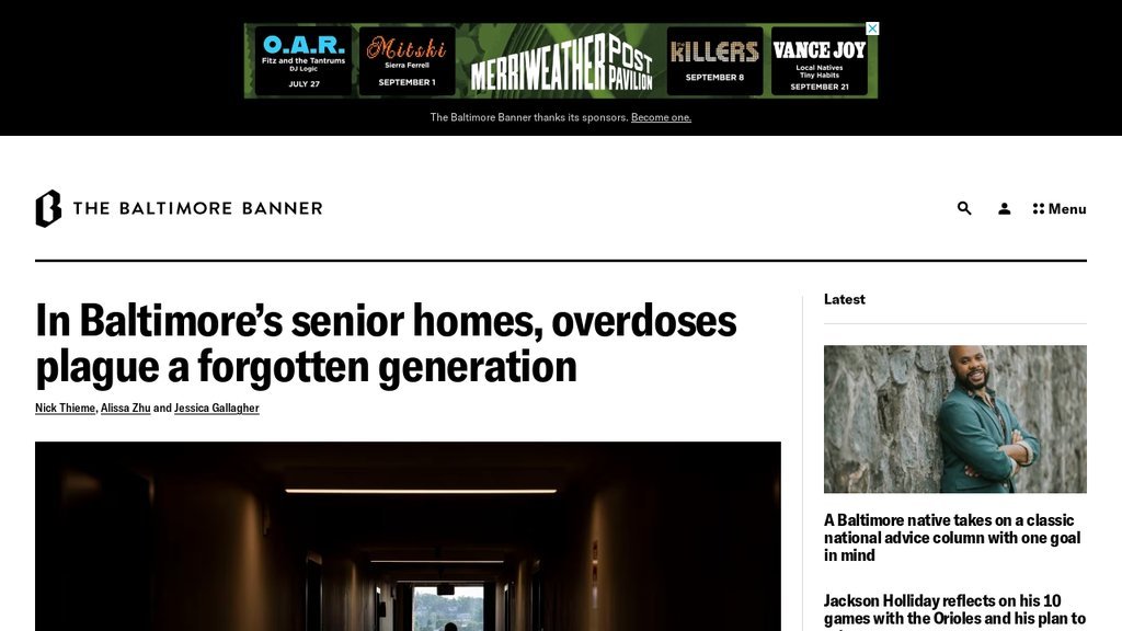 Screenshot of the Baltimore Banner, The website