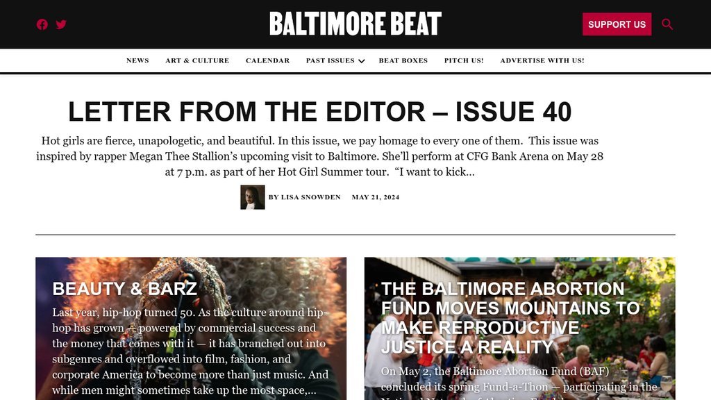 Screenshot of the Baltimore Beat website