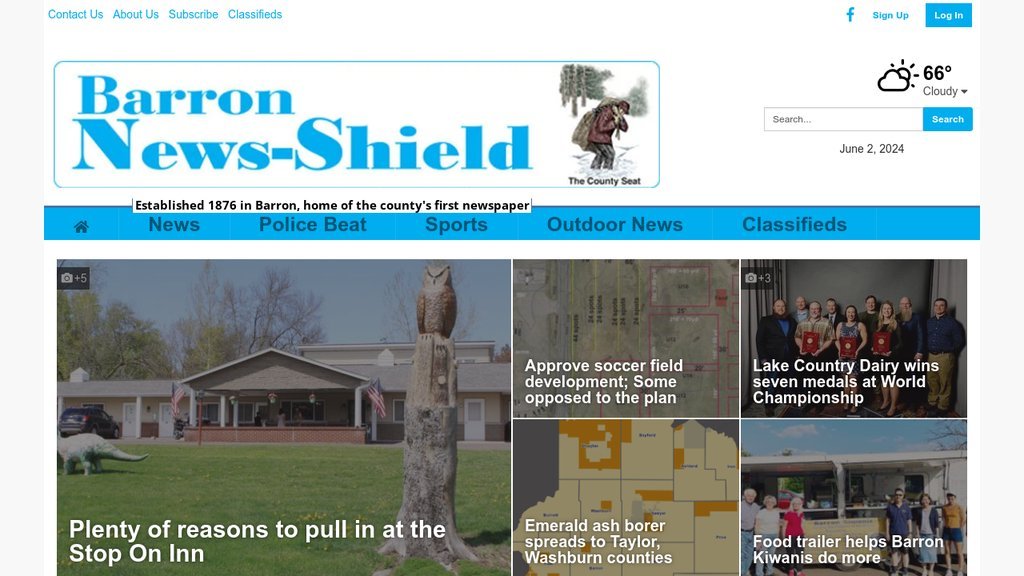Screenshot of the Barron News-Shield website