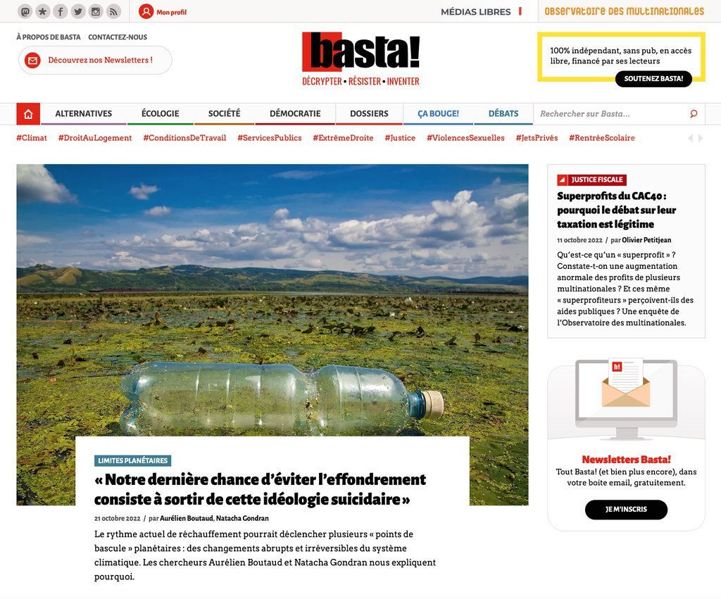 Screenshot of the Basta! website