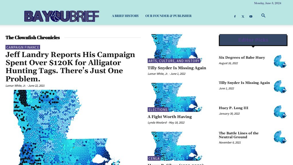 Screenshot of the Bayou Brief website