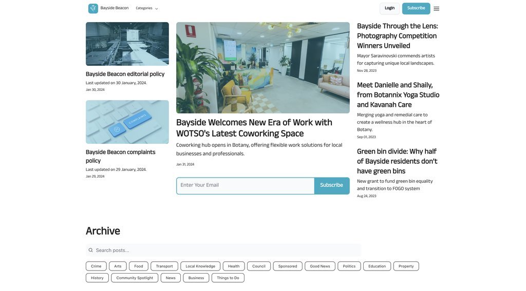 Screenshot of the Bayside Beacon website