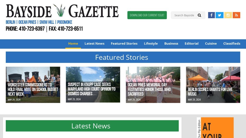 Screenshot of the Bayside Gazette website