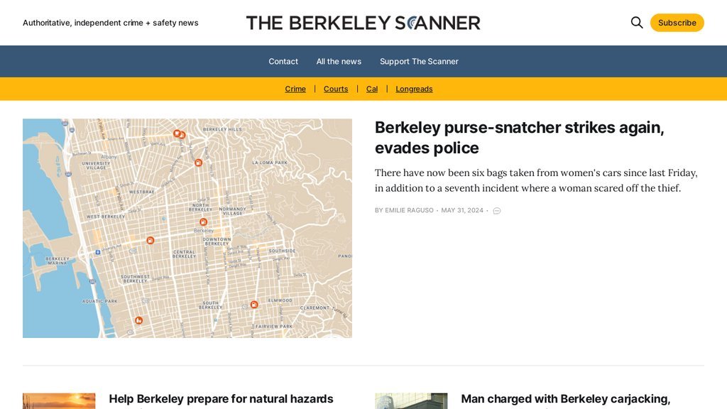 Screenshot of the Berkeley Scanner, The website
