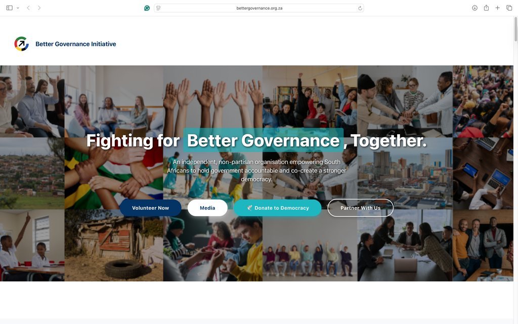 Screenshot of the Better Governance Initiative NPC website