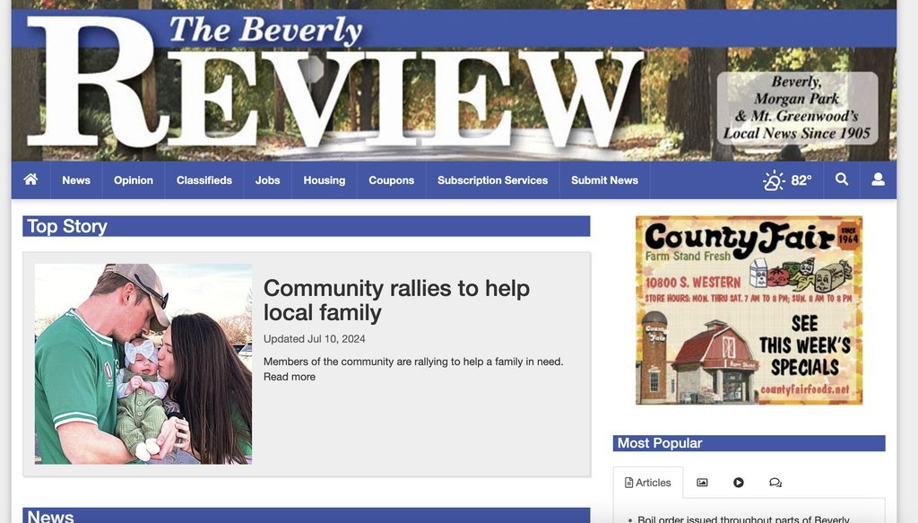 Screenshot of the Beverly Review website