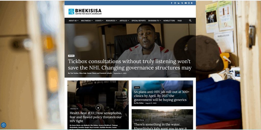 Screenshot of the Bhekisisa Centre for Health Journalism website