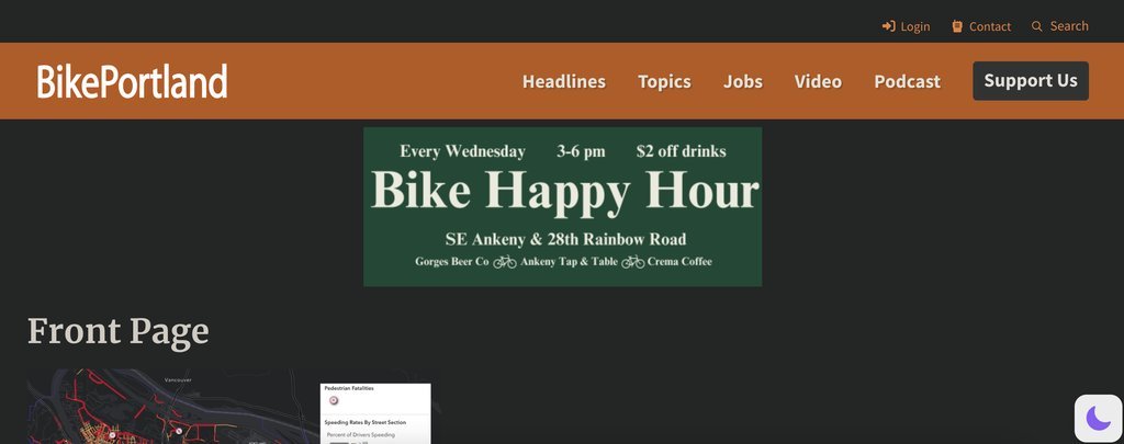 Screenshot of the Bike Portland website