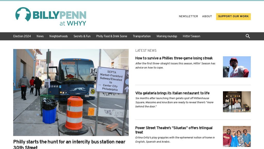 Screenshot of the Billy Penn at WHYY website