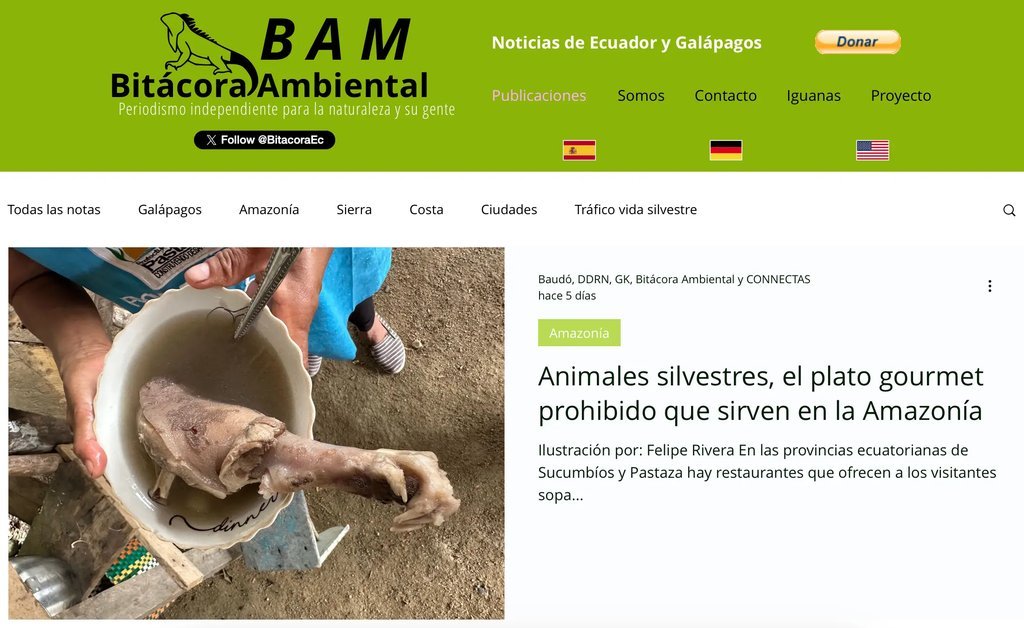 Screenshot of the Bitacora Ambiental website