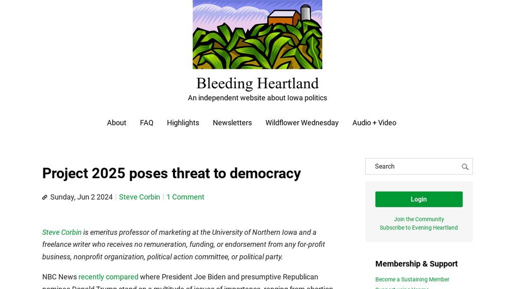 Screenshot of the Bleeding Heartland website