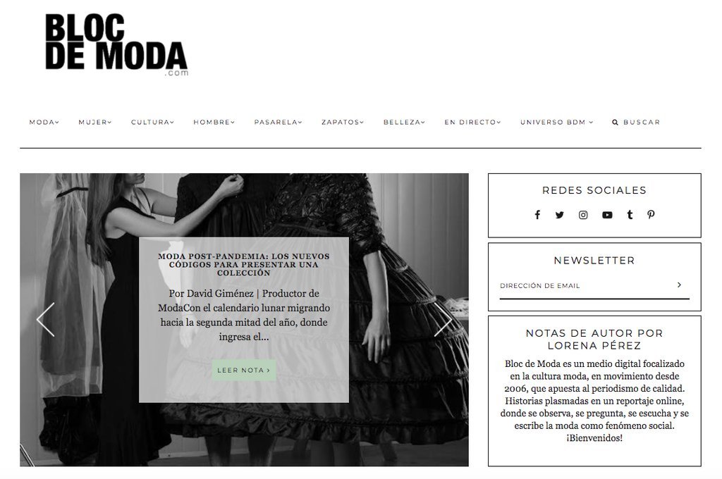Screenshot of the Bloc De Moda website