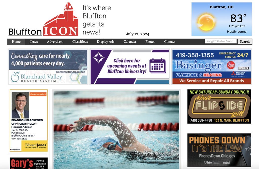 Screenshot of the Bluffton Icon website